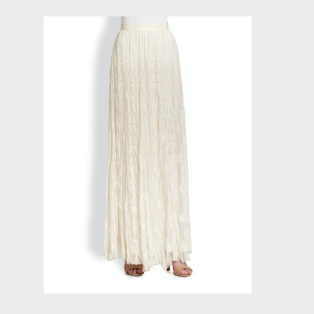 Alice and Olivia cream louie lace maxi skirt